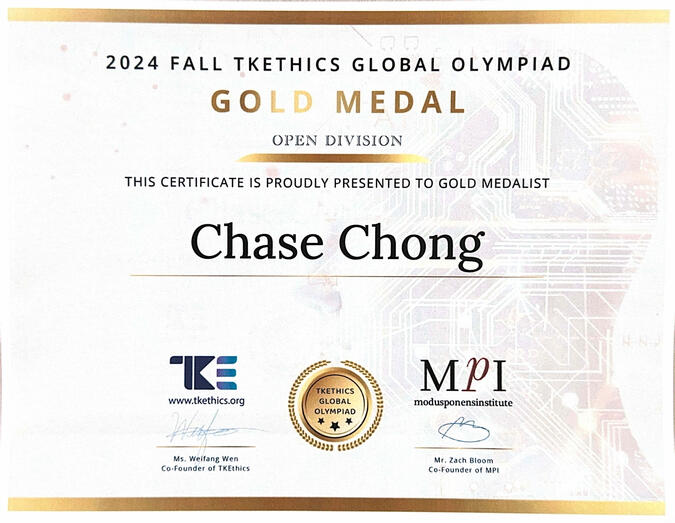 Gold Medal in 2024 Ethics Global Olympiad