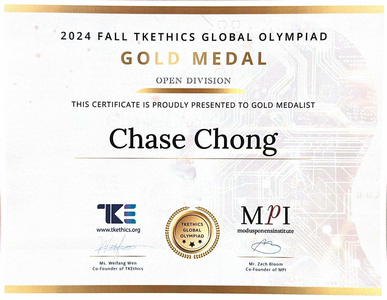 Gold Medal in 2024 Ethics Global Olympiad
