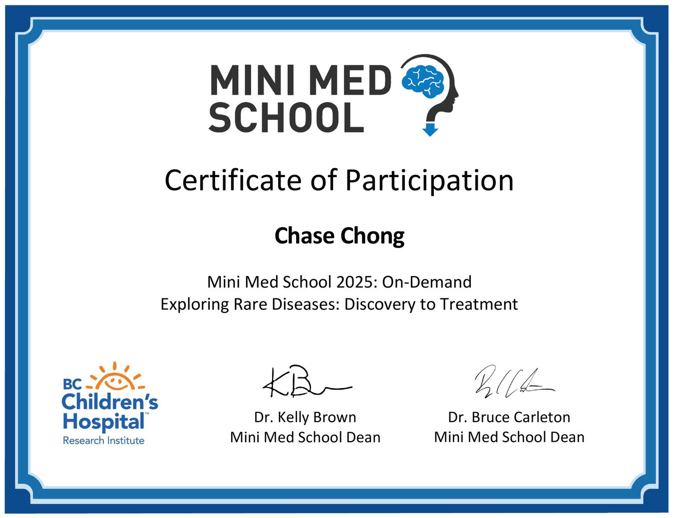 Four-weeks Mini Med School programme from the BC Children's Hospital Research Institute (November 2025)